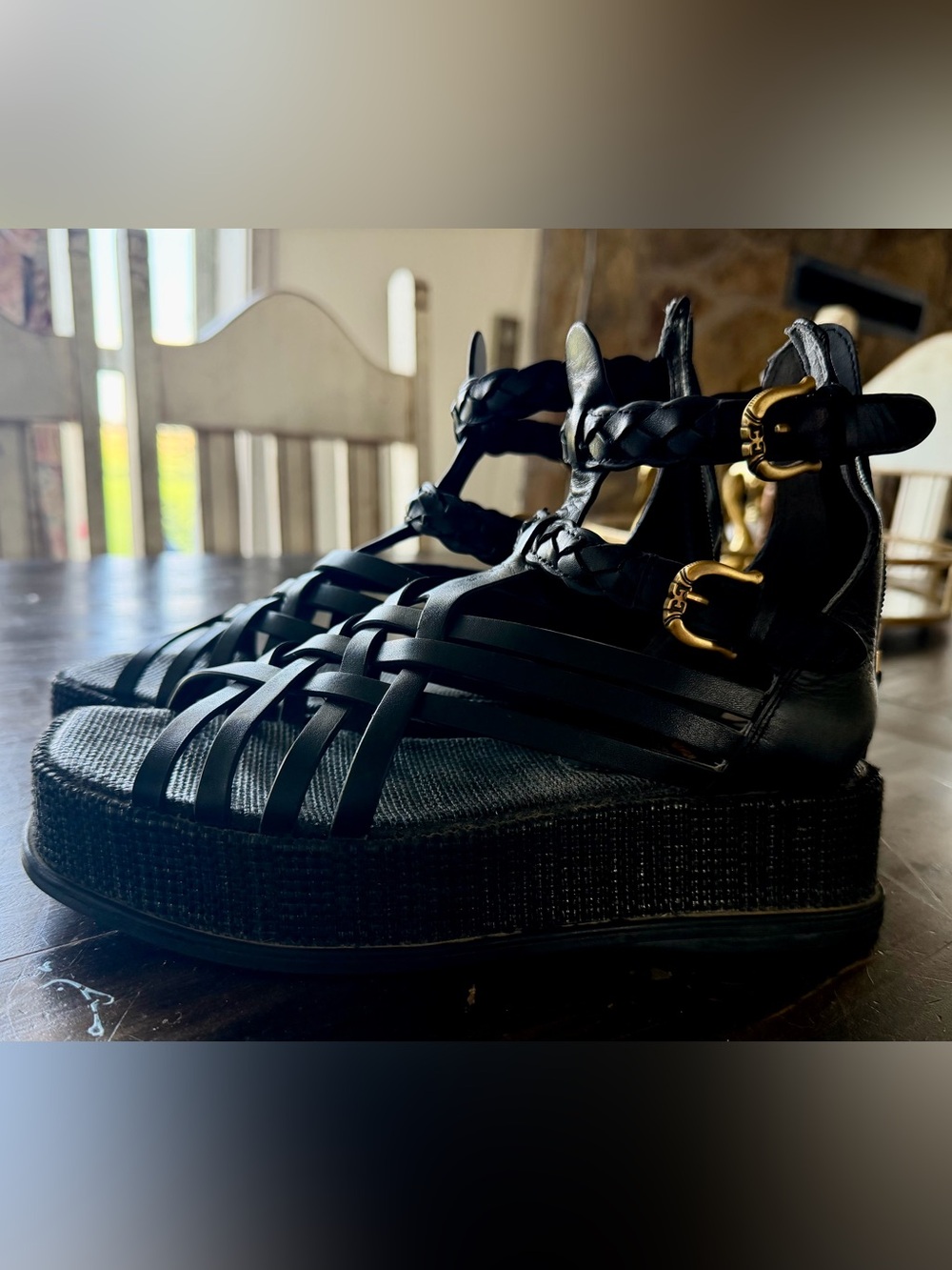 Sam Edelman Black Woven Gladiator Platform Sandals - Women